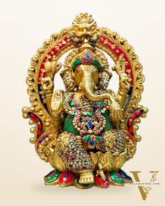 Lord Ganesha Idol with Stonework 15 inch