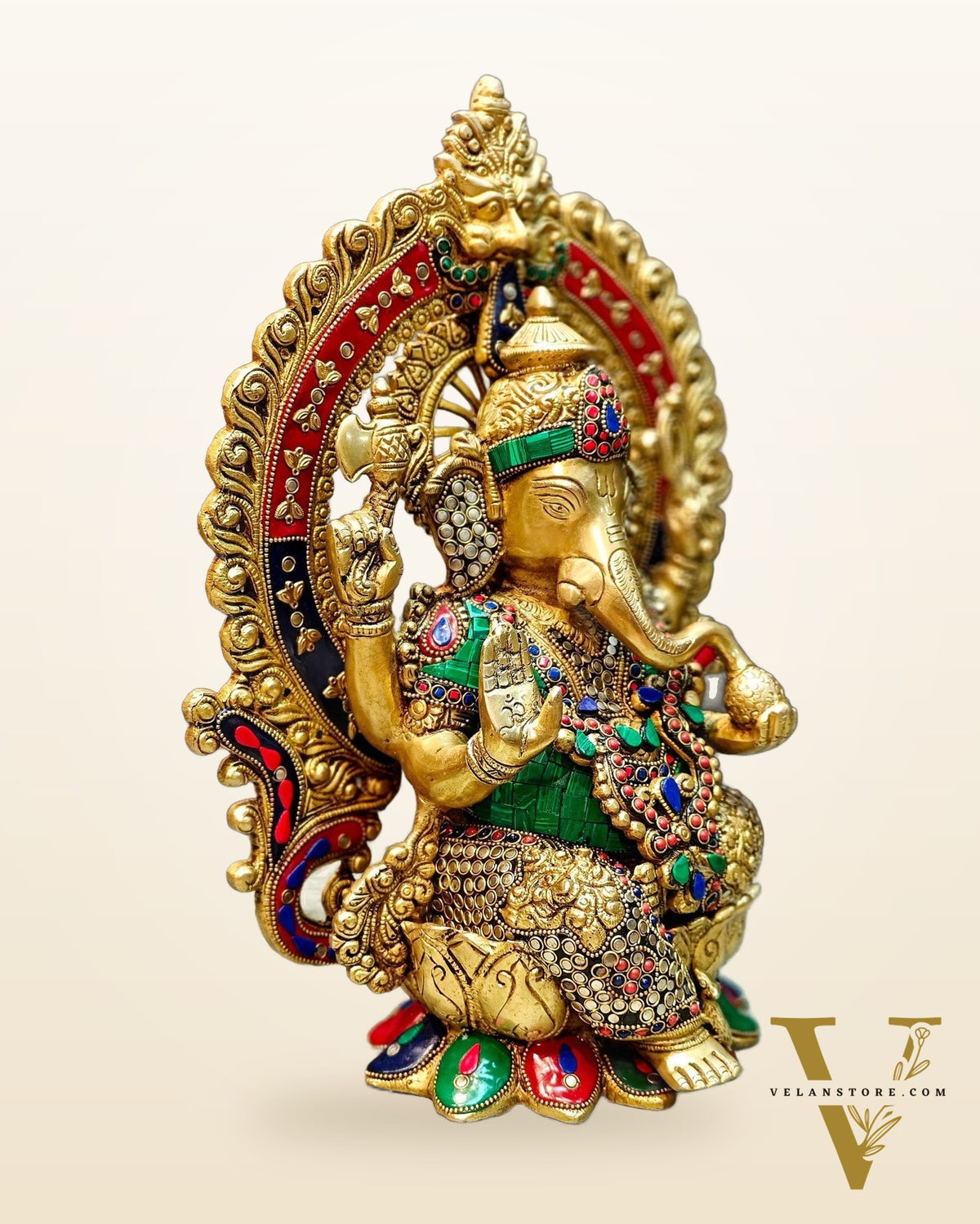 Lord Ganesha Idol with Stonework 15 inch