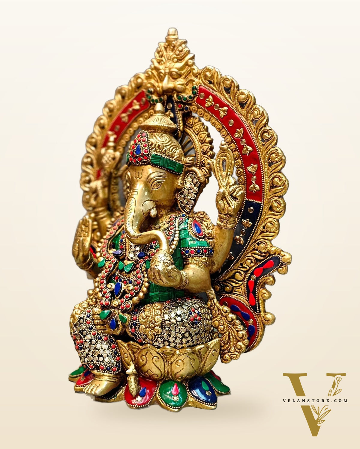 Lord Ganesha Idol with Stonework 15 inch