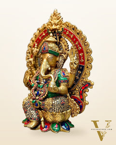 Lord Ganesha Idol with Stonework 15 inch