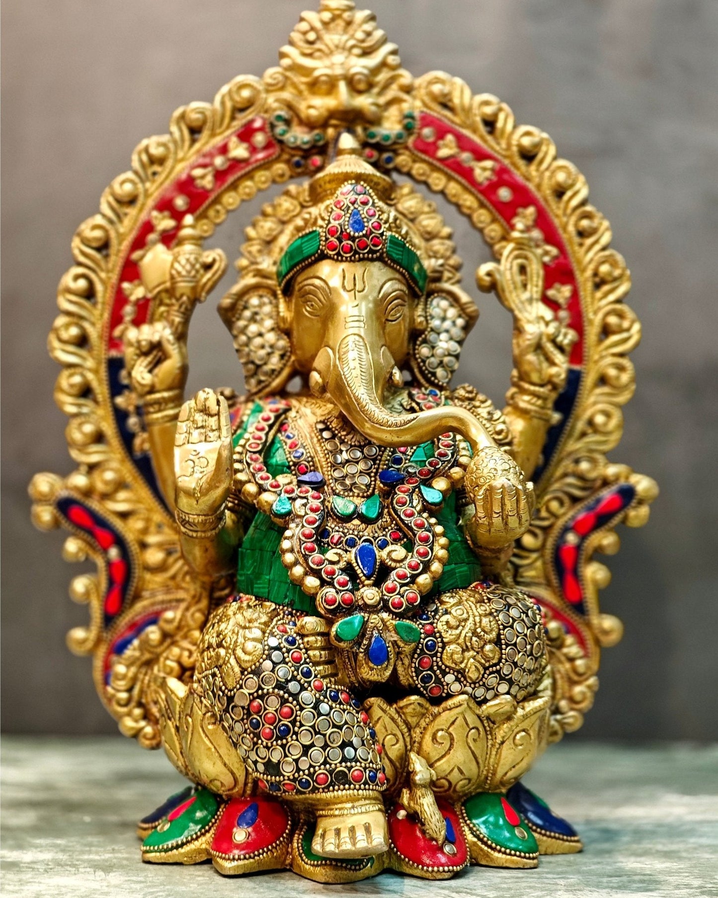 Lord Ganesha Idol with Stonework 15 inch