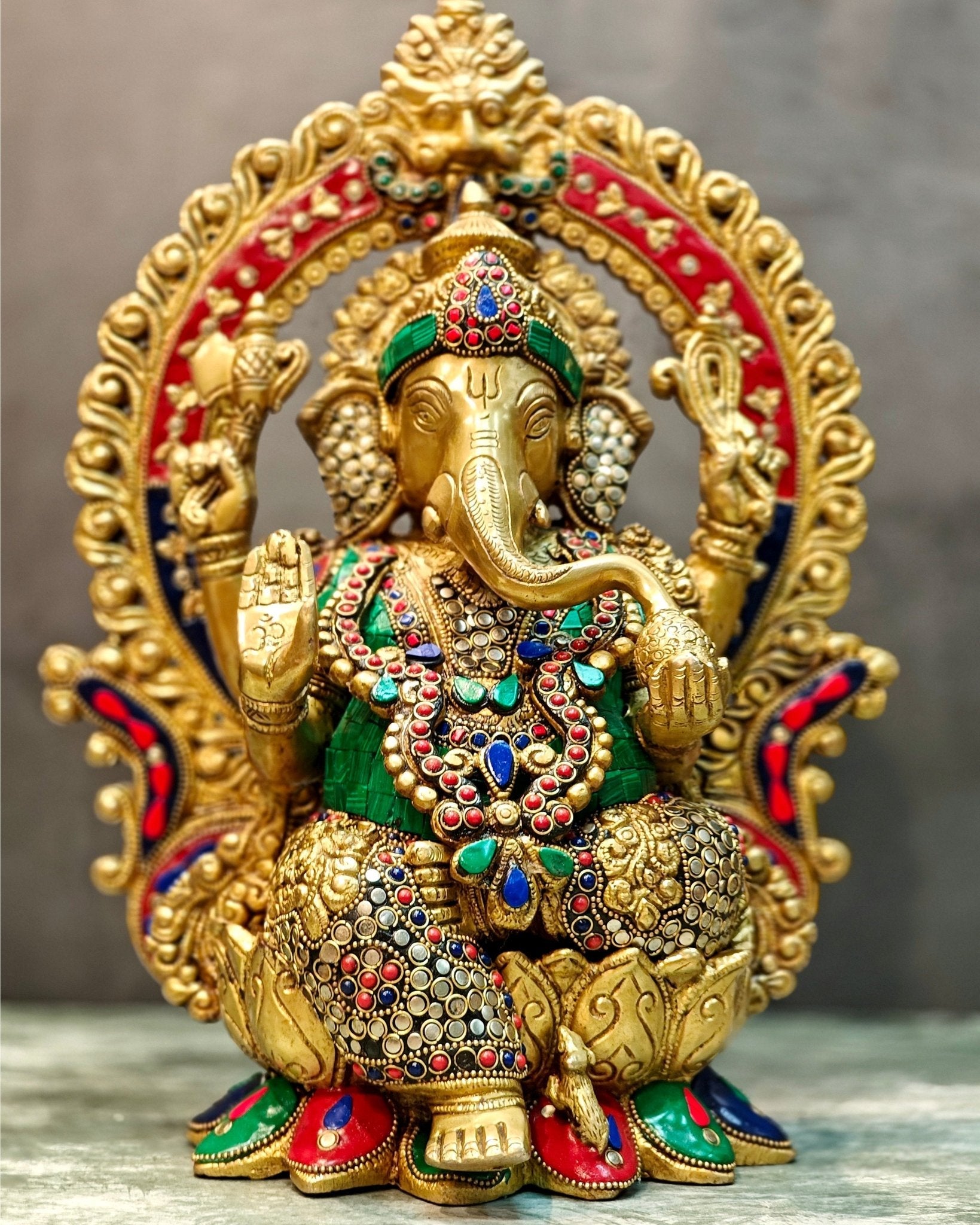 Lord Ganesha Idol with Stonework 15 inch