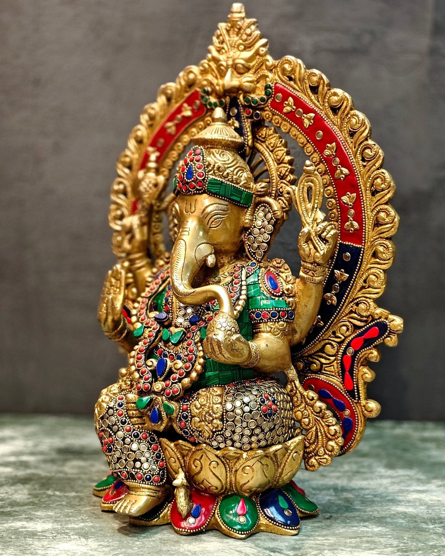 Lord Ganesha Idol with Stonework 15 inch