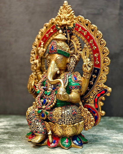 Lord Ganesha Idol with Stonework 15 inch