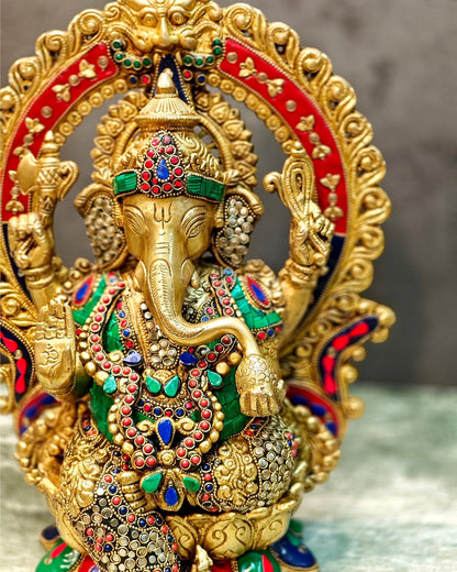 Lord Ganesha Idol with Stonework 15 inch