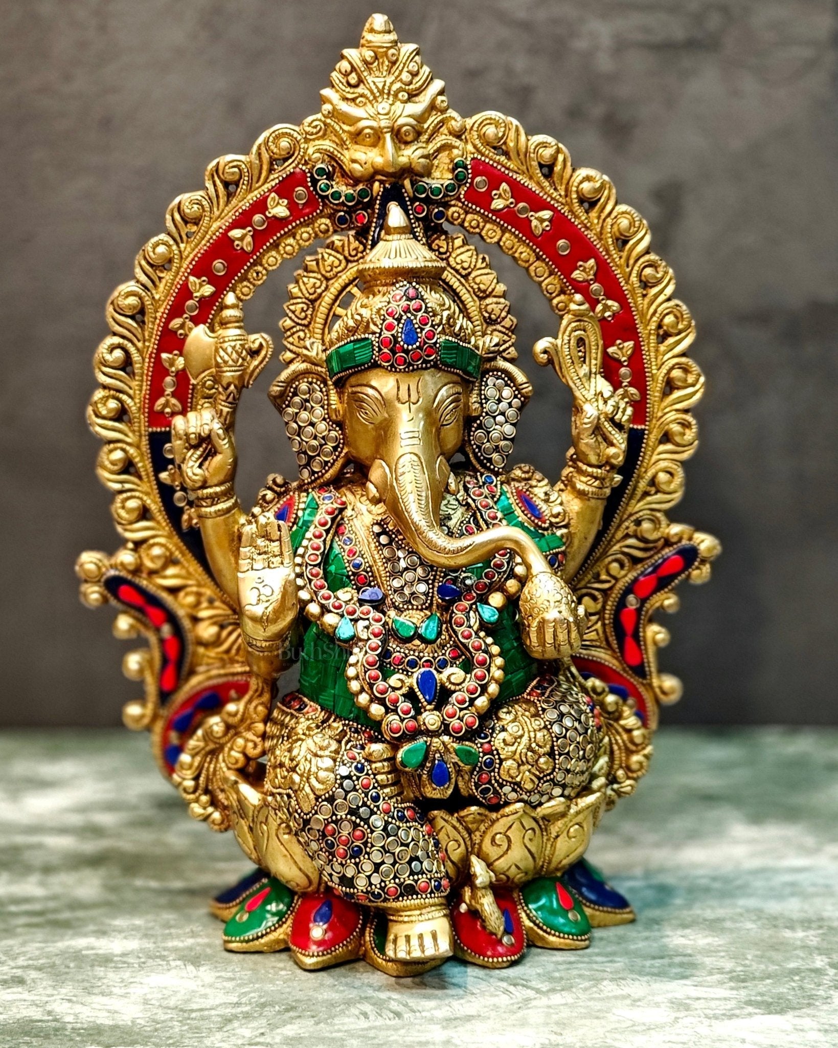 Lord Ganesha Idol with Stonework 15 inch