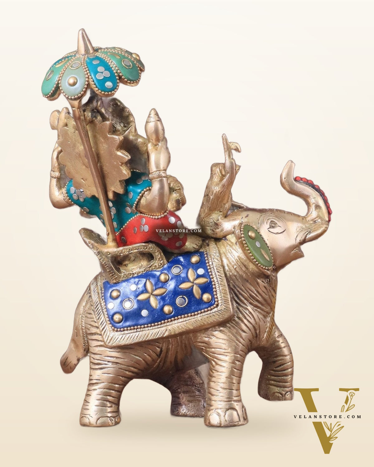 Lord Ganesha sitting on elephant meenakari brass statue