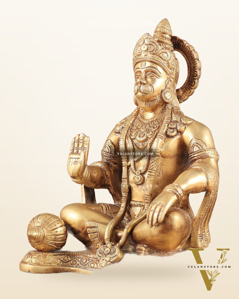 Lord Hanuman Brass Idol 9.5" blessing hand