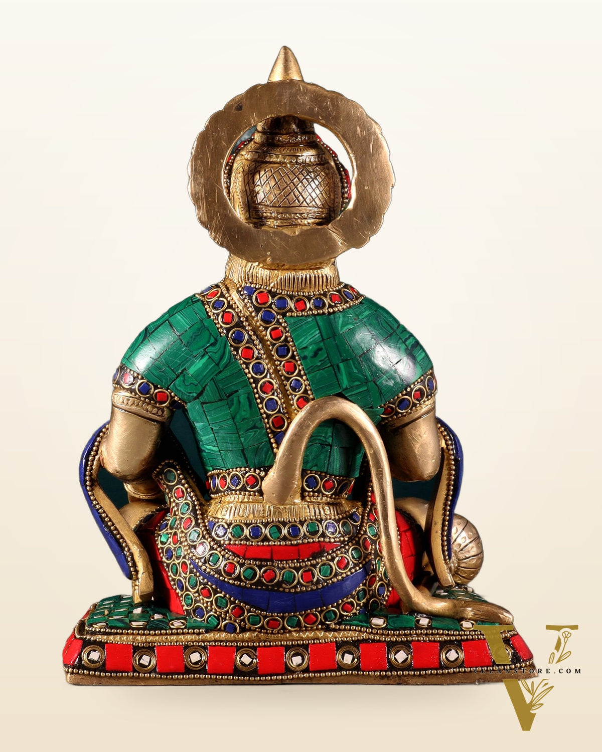 Lord Hanuman Brass Idol 9.5" Tall | Meenakari Stonework