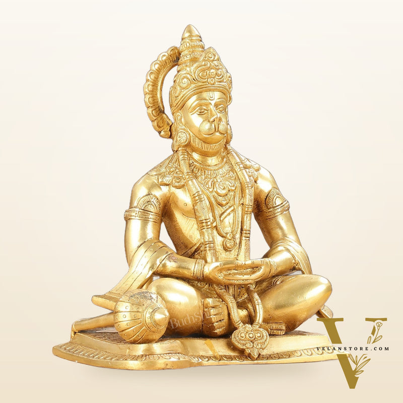 Lord Hanuman meditation Brass Idol 9.5"