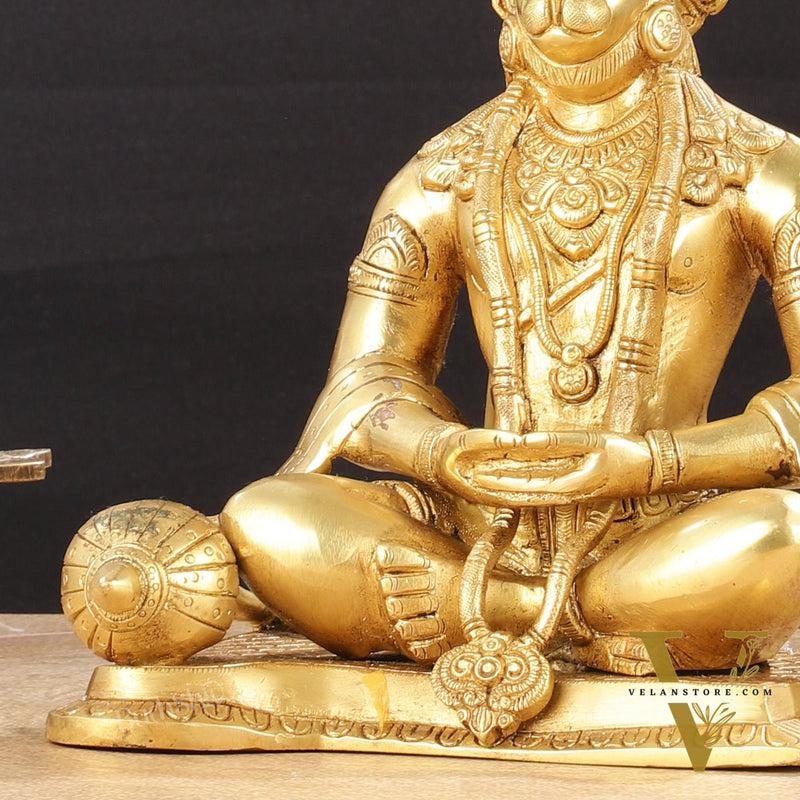 Lord Hanuman meditation Brass Idol 9.5"