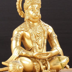 Lord Hanuman meditation Brass Idol 9.5"