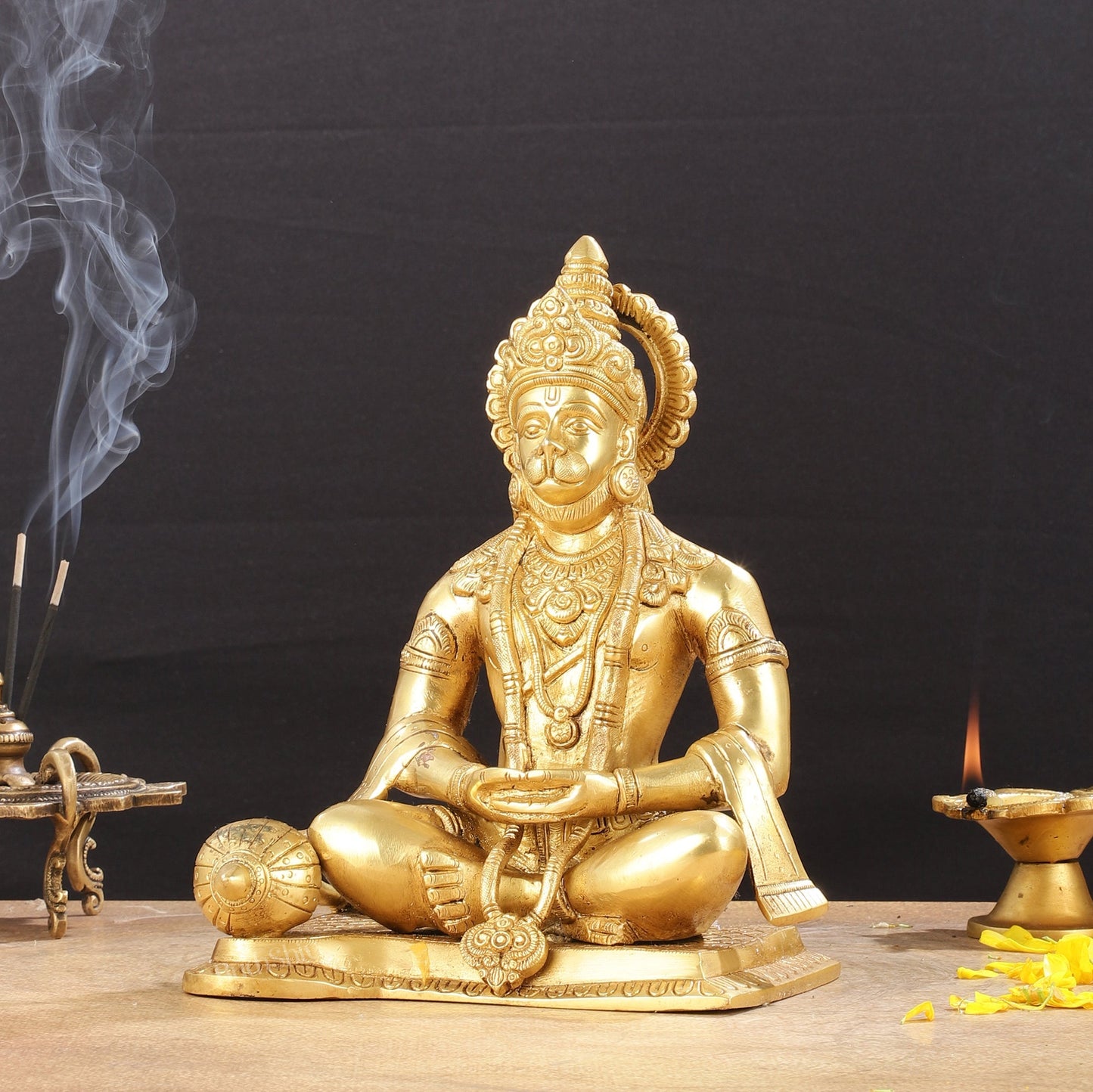 Lord Hanuman meditation Brass Idol 9.5"