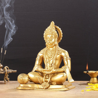 Lord Hanuman meditation Brass Idol 9.5"