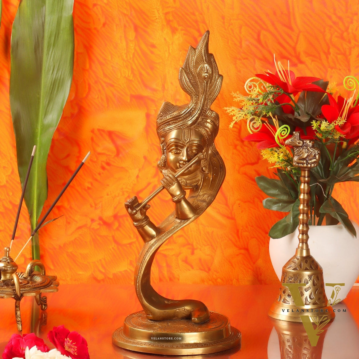 Lord Krishna Brass Idol - Modern Design - Ideal Showpiece - 13.5 inch