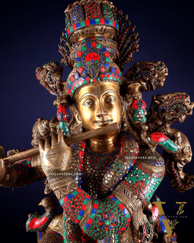 Lord Krishna Brass statue - 43 inch/3.75 feet large