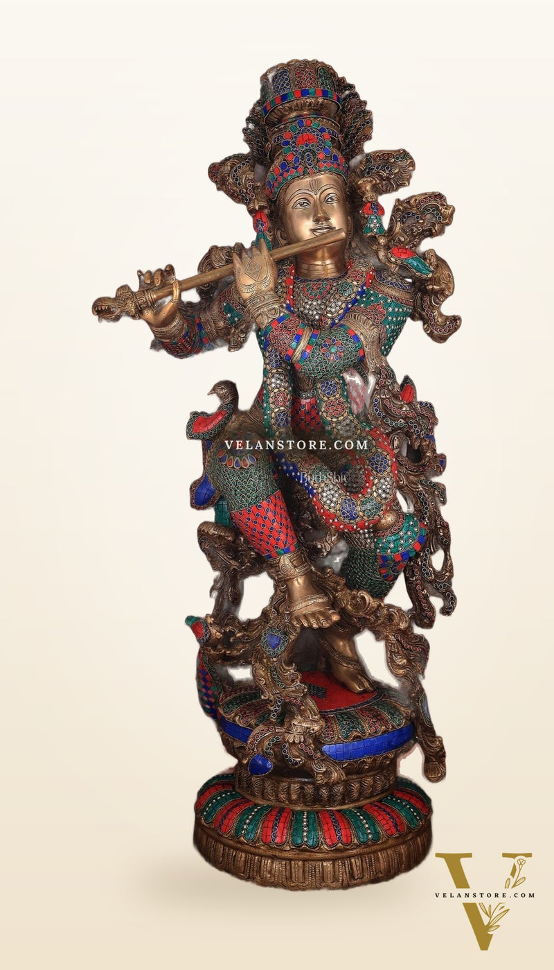 Lord Krishna Brass statue large size meenakari- 43 inch/3.75 feet