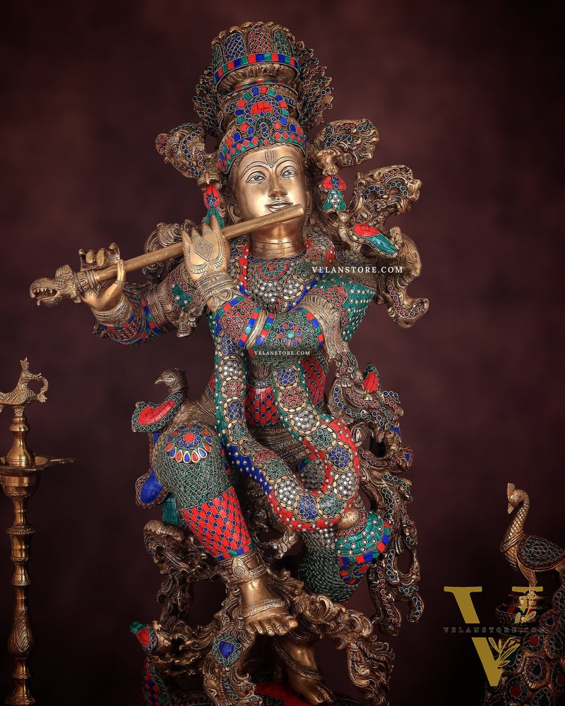 Lord Krishna Brass statue large size meenakari- 43 inch/3.75 feet