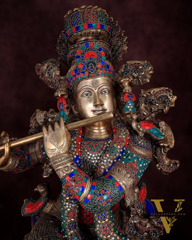 Lord Krishna Brass statue large size meenakari- 43 inch/3.75 feet