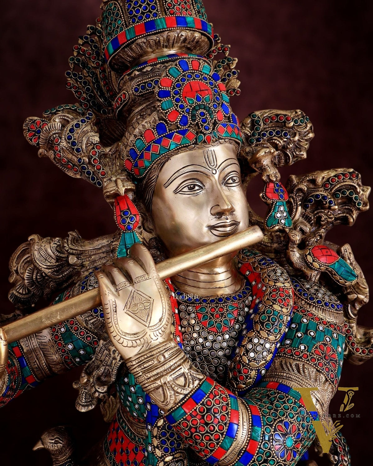 Lord Krishna Brass statue large size meenakari- 43 inch/3.75 feet