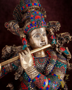 Lord Krishna Brass statue large size meenakari- 43 inch/3.75 feet