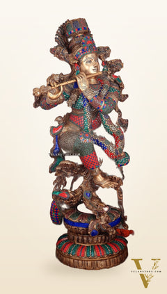 Lord Krishna Brass statue large size meenakari- 43 inch/3.75 feet