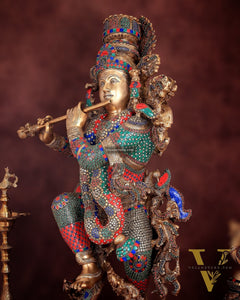 Lord Krishna Brass statue large size meenakari- 43 inch/3.75 feet
