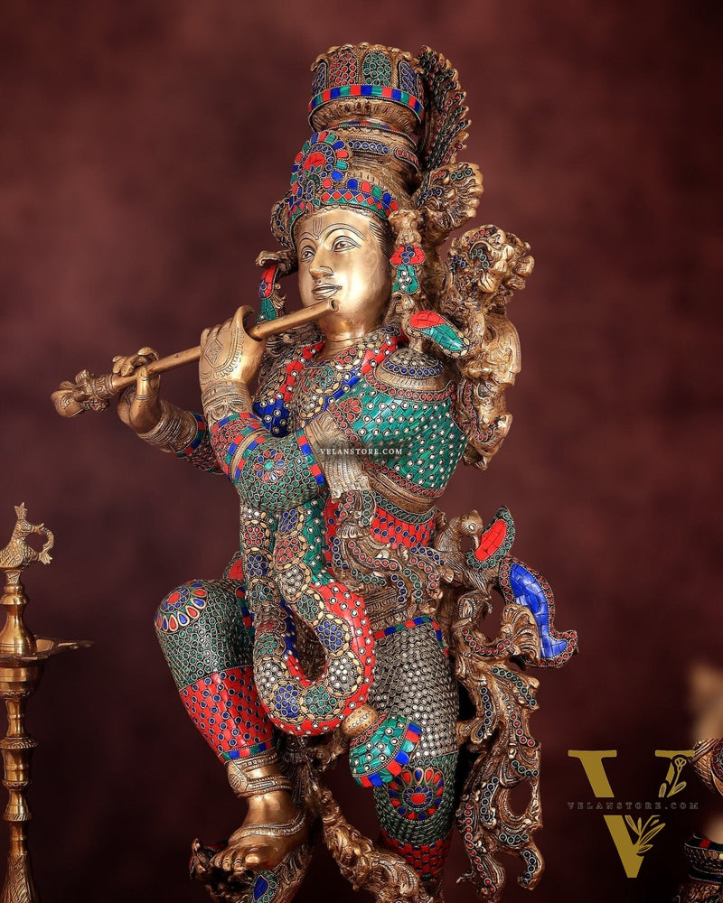 Lord Krishna Brass statue large size meenakari- 43 inch/3.75 feet
