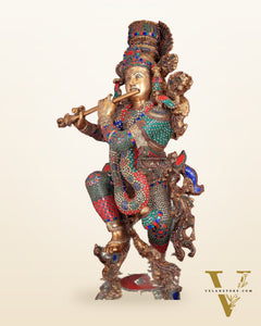 Lord Krishna Brass statue large size meenakari- 43 inch/3.75 feet