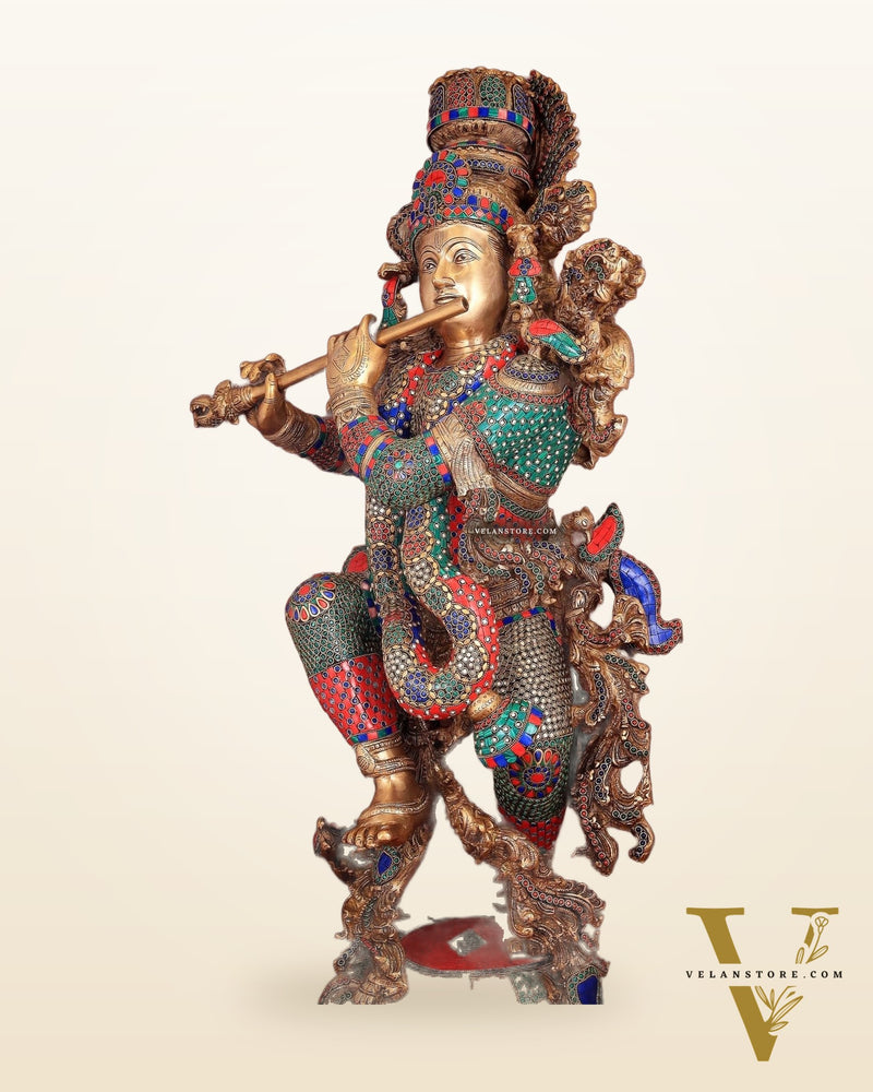 Lord Krishna Brass statue large size meenakari- 43 inch/3.75 feet