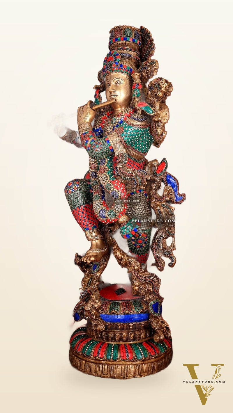 Lord Krishna Brass statue large size meenakari- 43 inch/3.75 feet