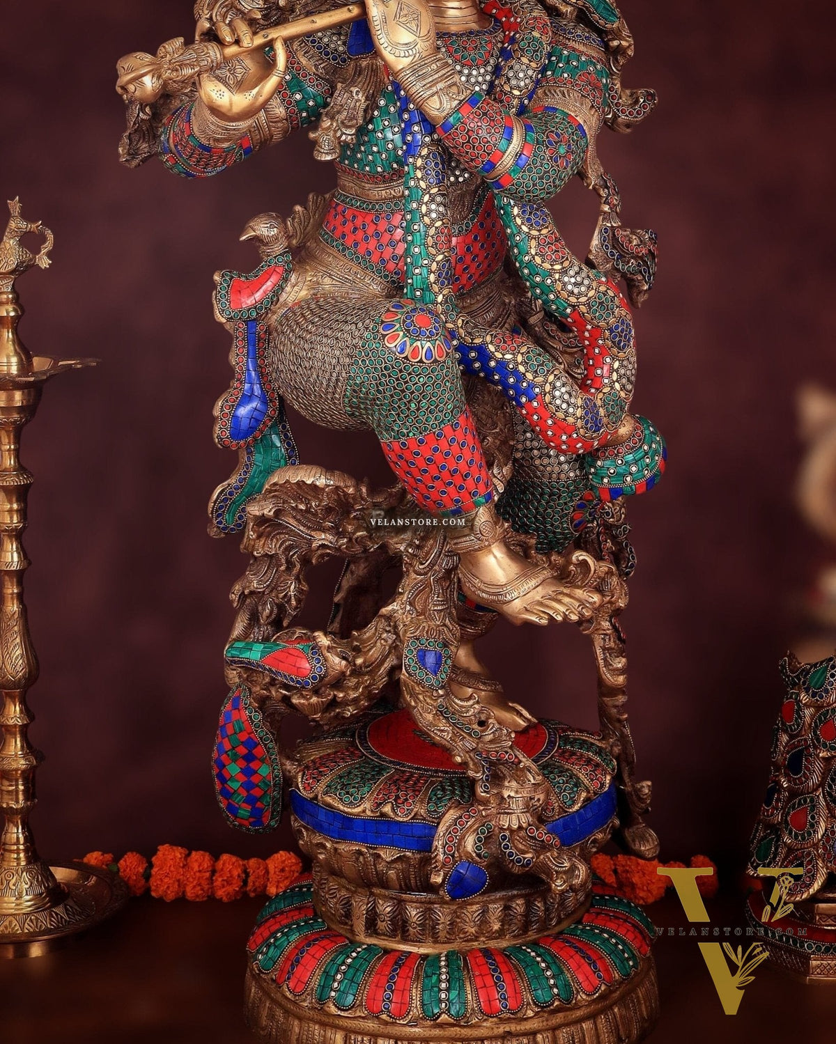 Lord Krishna Brass statue large size meenakari- 43 inch/3.75 feet