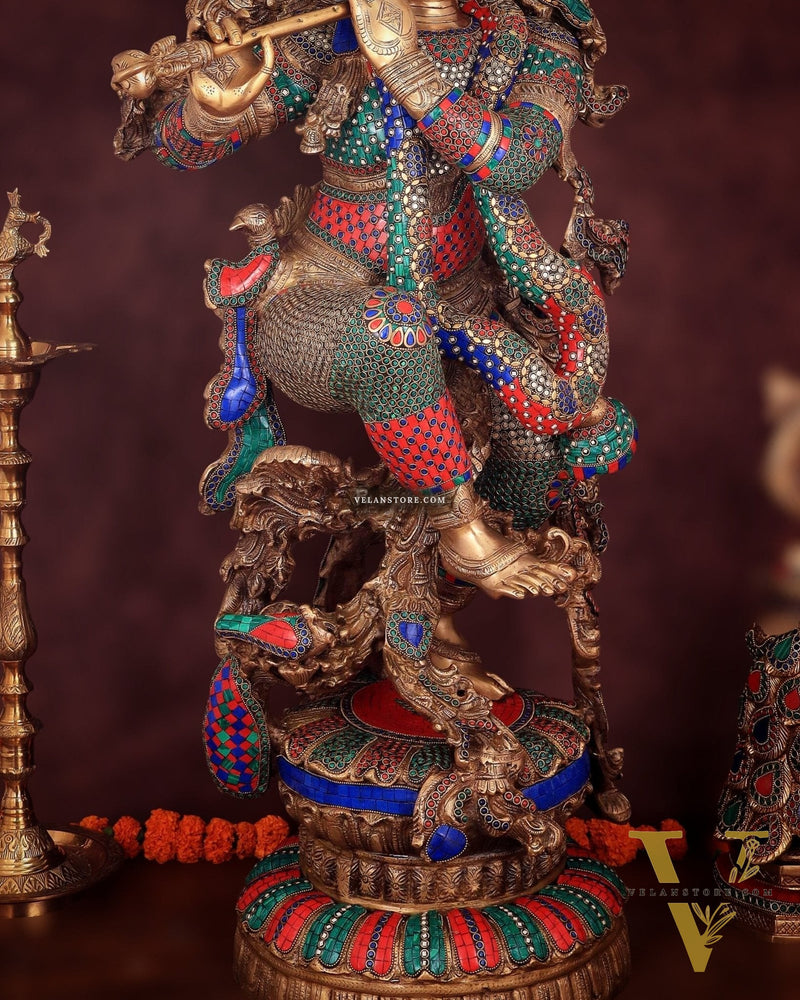 Lord Krishna Brass statue large size meenakari- 43 inch/3.75 feet
