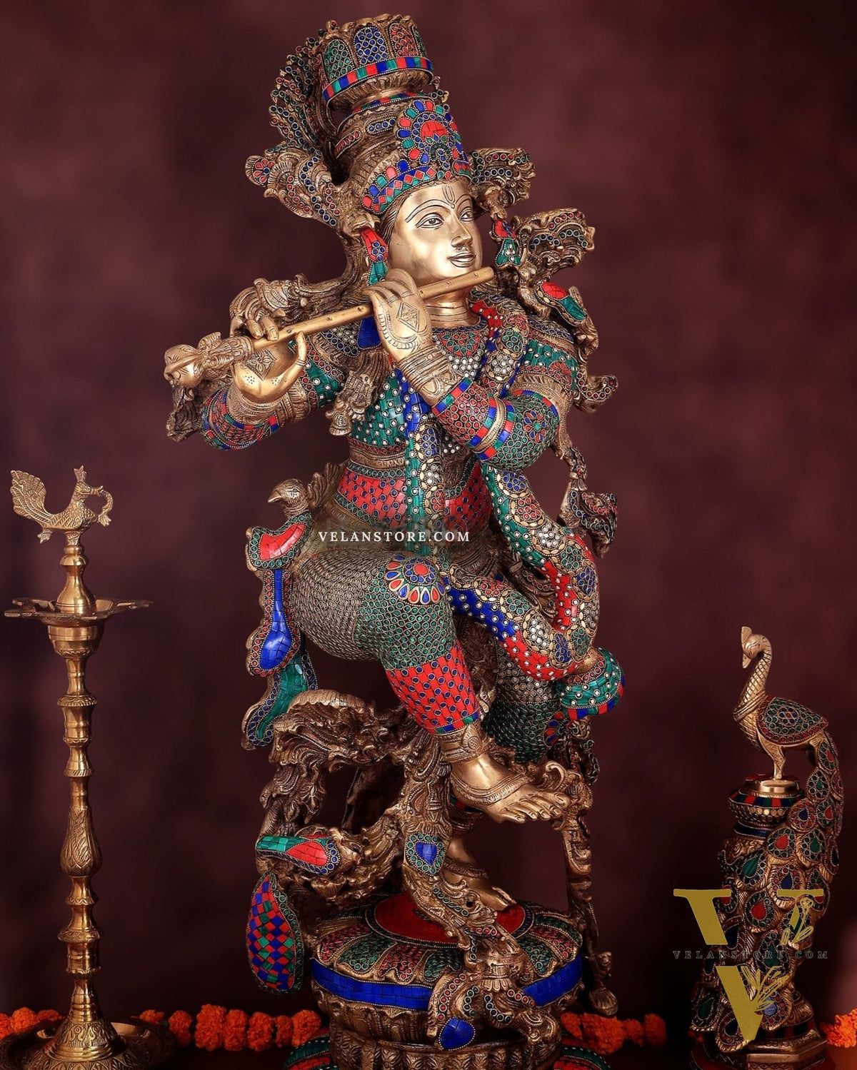 Lord Krishna Brass statue large size meenakari- 43 inch/3.75 feet