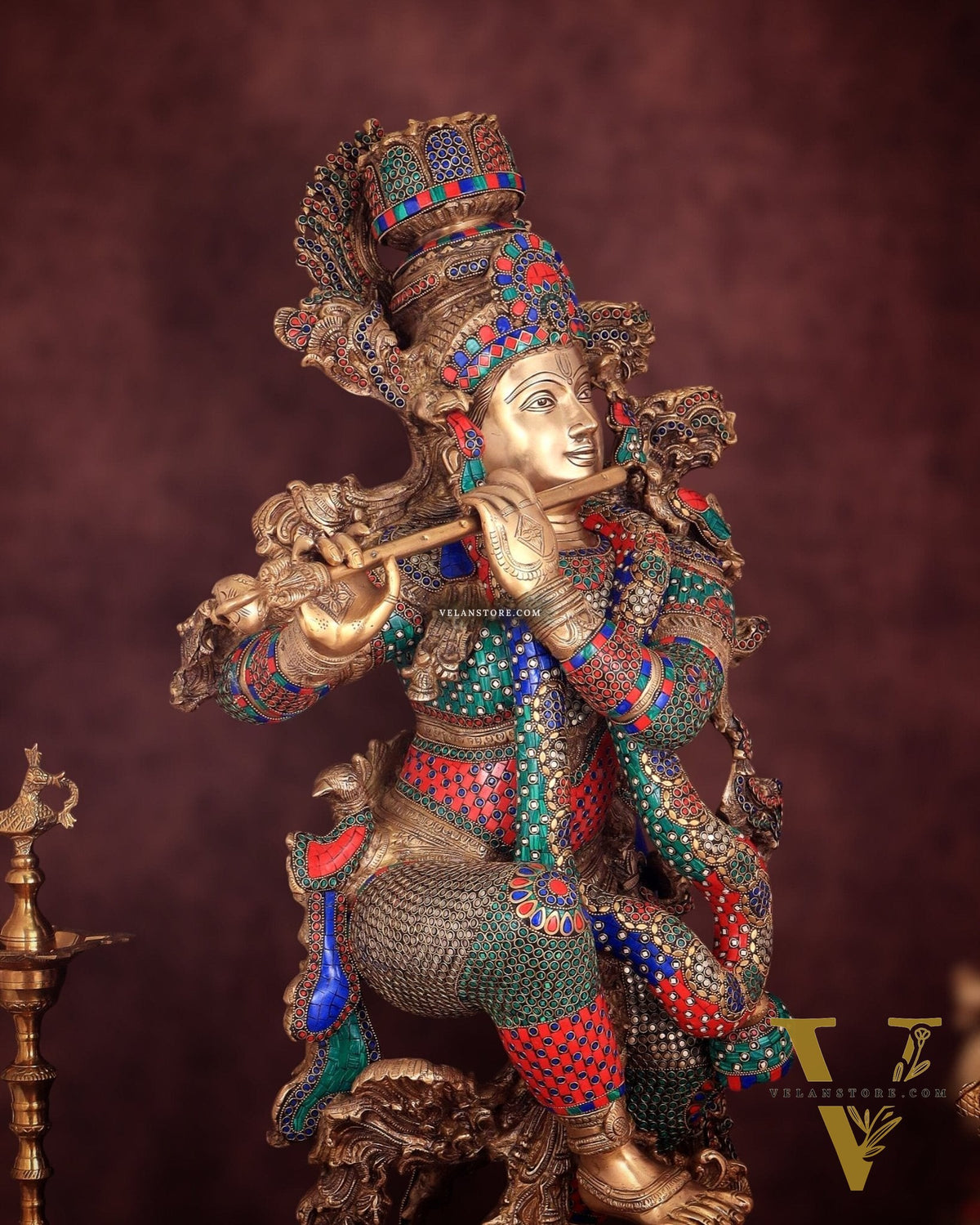 Lord Krishna Brass statue large size meenakari- 43 inch/3.75 feet