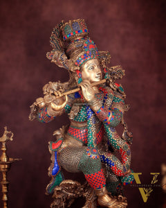 Lord Krishna Brass statue large size meenakari- 43 inch/3.75 feet