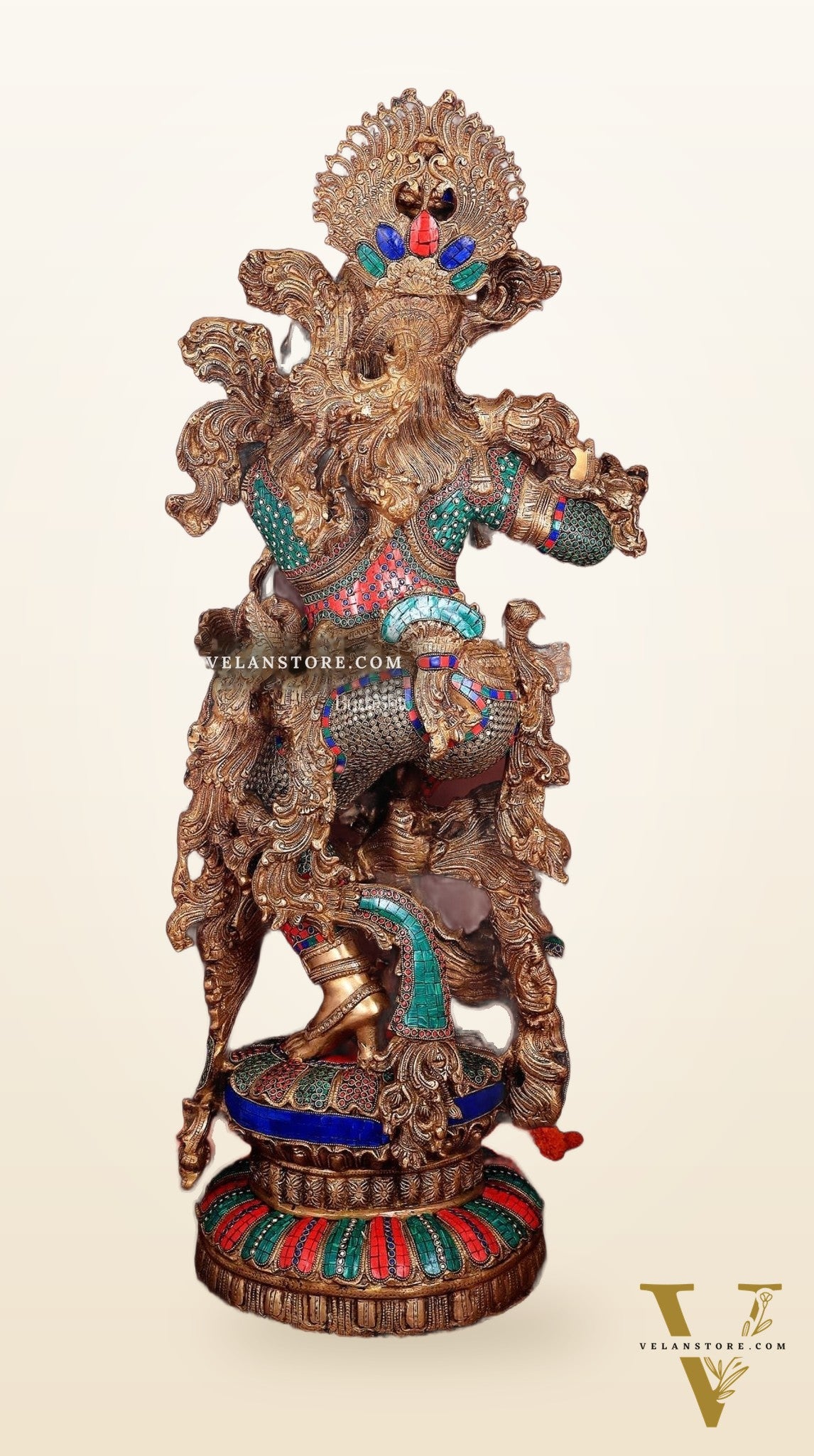Lord Krishna Brass statue large size meenakari- 43 inch/3.75 feet