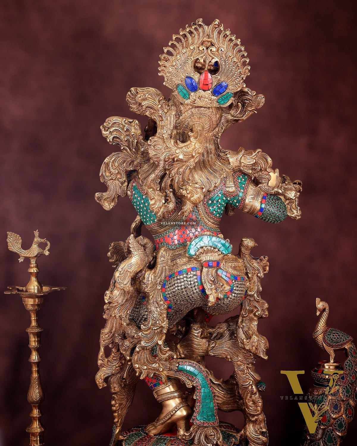 Lord Krishna Brass statue large size meenakari- 43 inch/3.75 feet