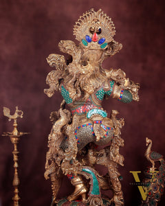 Lord Krishna Brass statue large size meenakari- 43 inch/3.75 feet