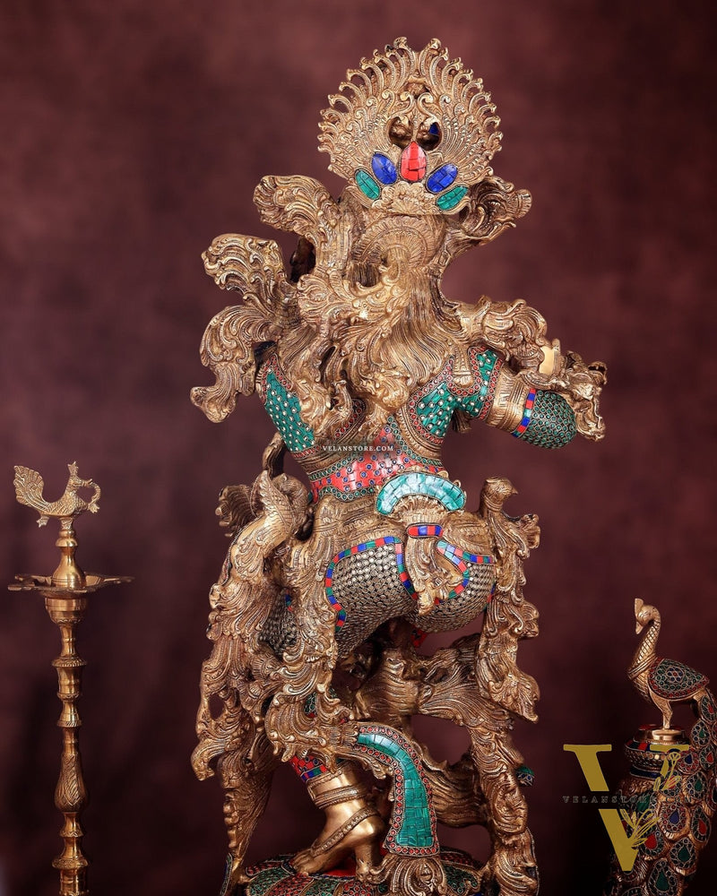 Lord Krishna Brass statue large size meenakari- 43 inch/3.75 feet