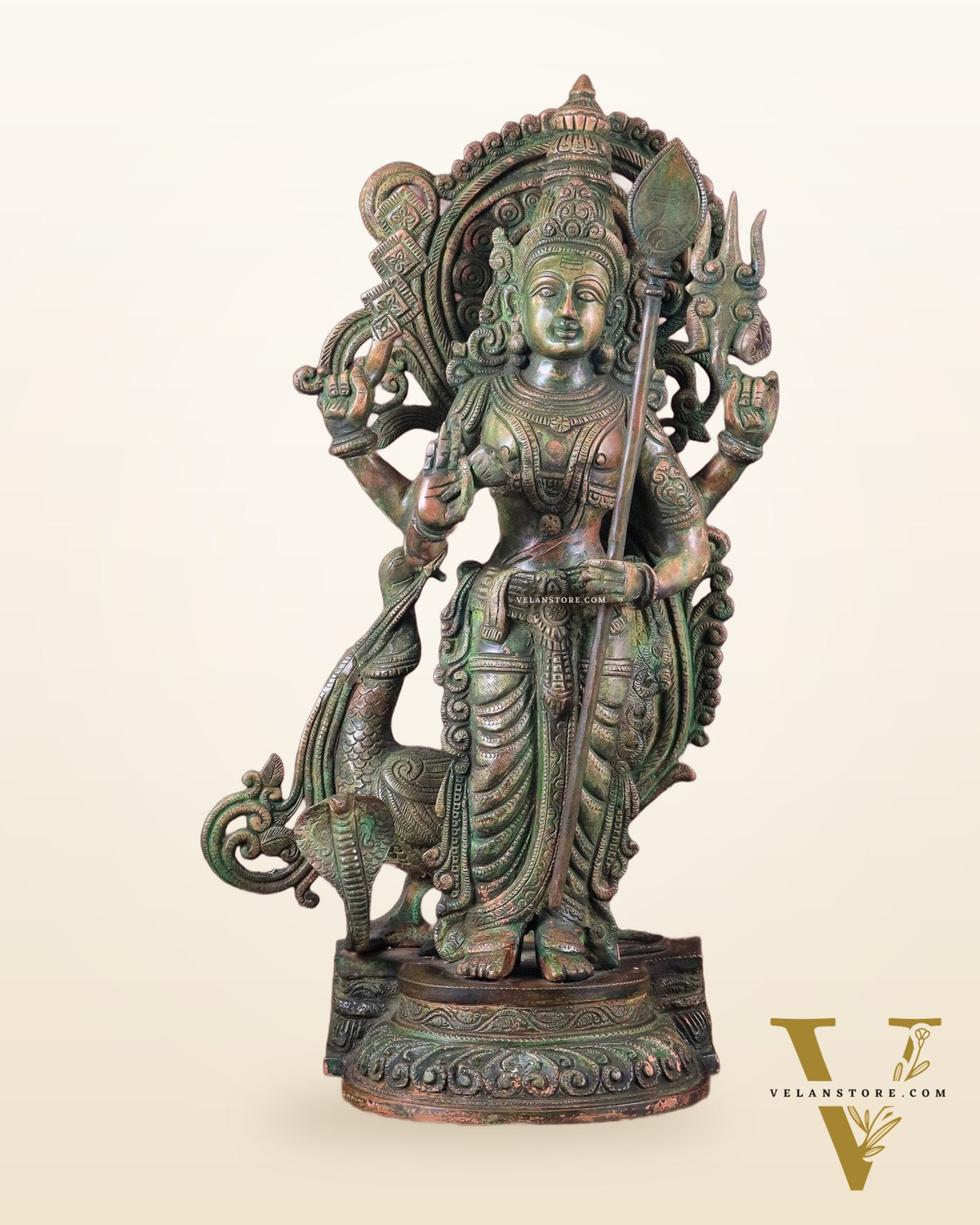Lord Murugan brass Statue - Handcrafted green patina finish 20 inch