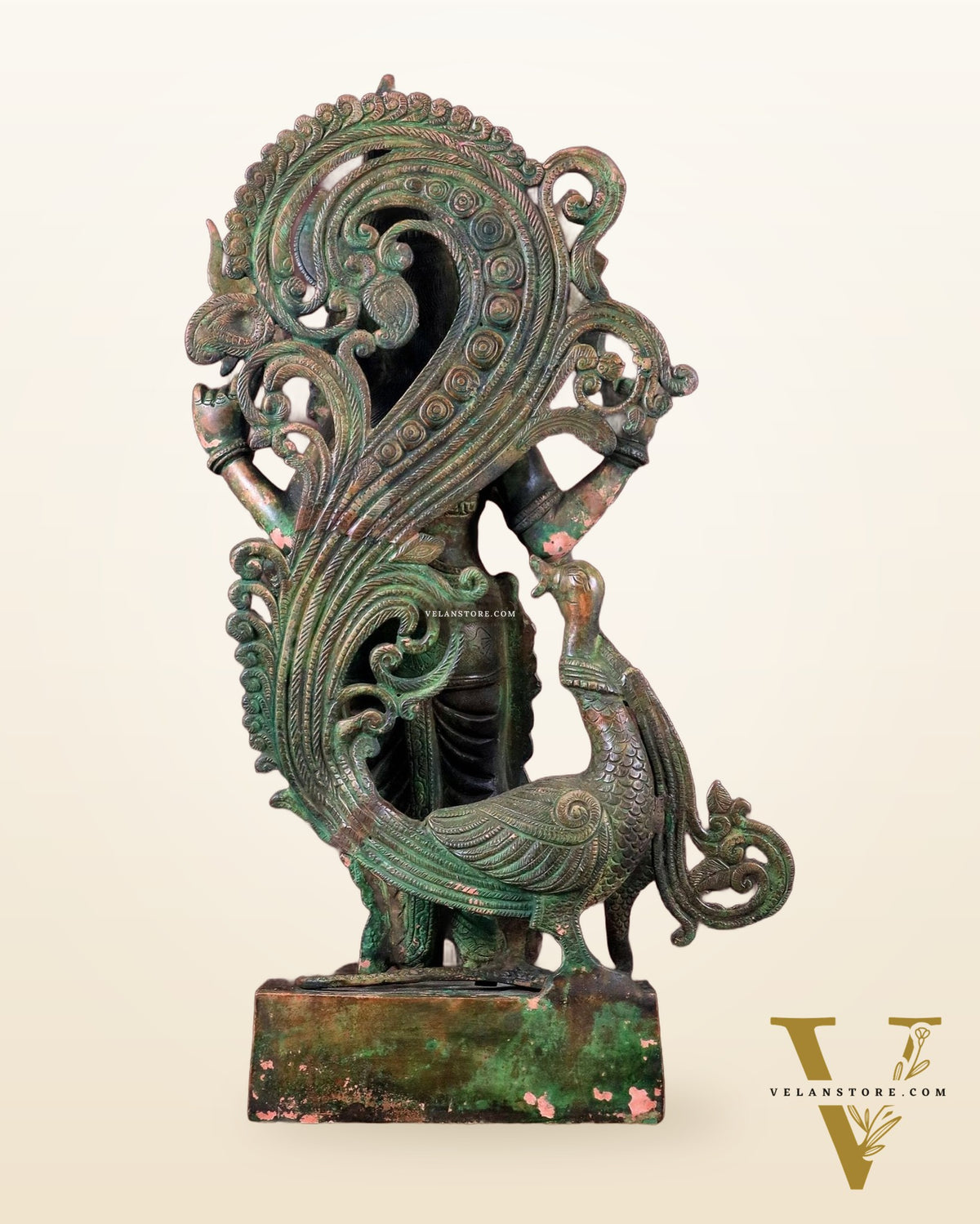 Lord Murugan brass Statue - Handcrafted green patina finish 20 inch