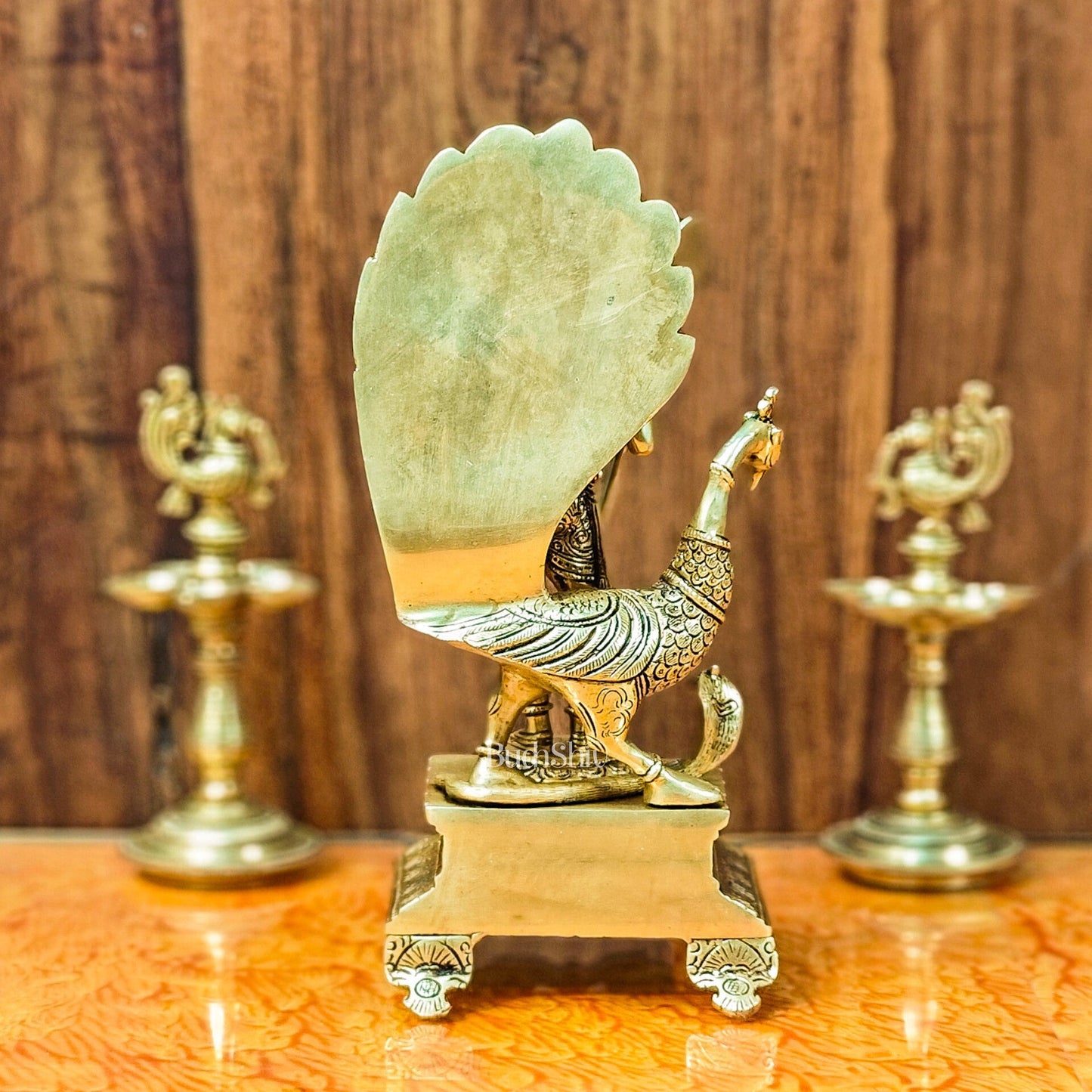 Lord Murugan Brass Statue with Peacock and Veil | Height 12 inches