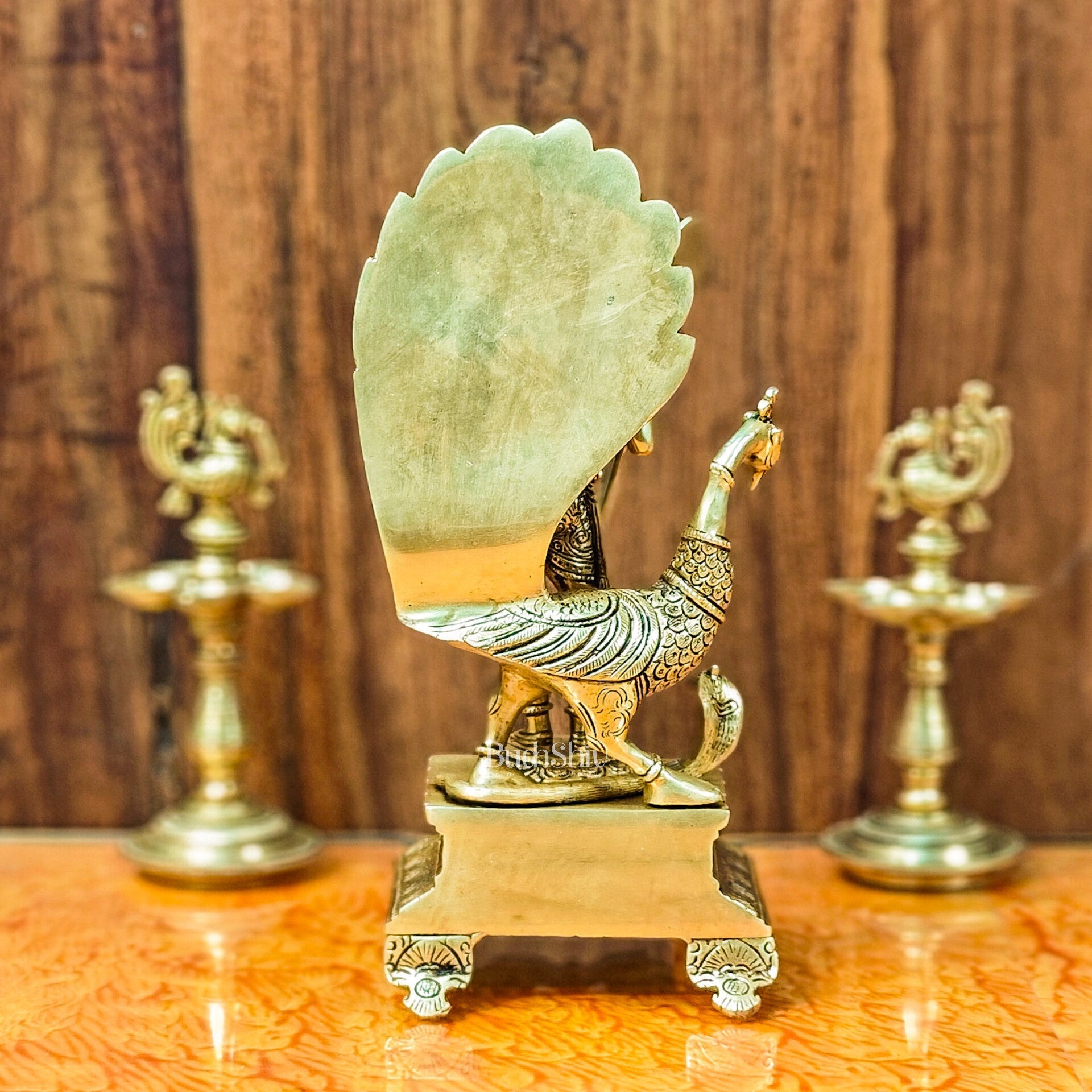 Lord Murugan Brass Statue with Peacock and Veil | Height 12 inches