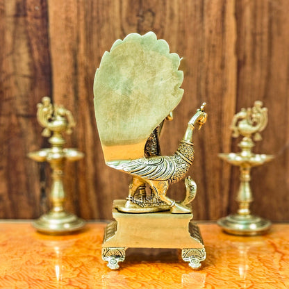 Lord Murugan Brass Statue with Peacock and Veil | Height 12 inches