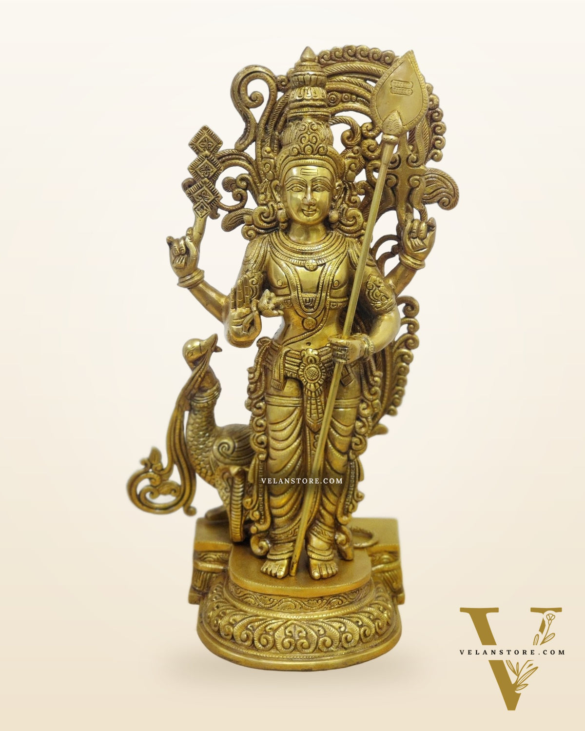 Lord Murugan Statue - Handcrafted in Superfine Brass - 20 inch