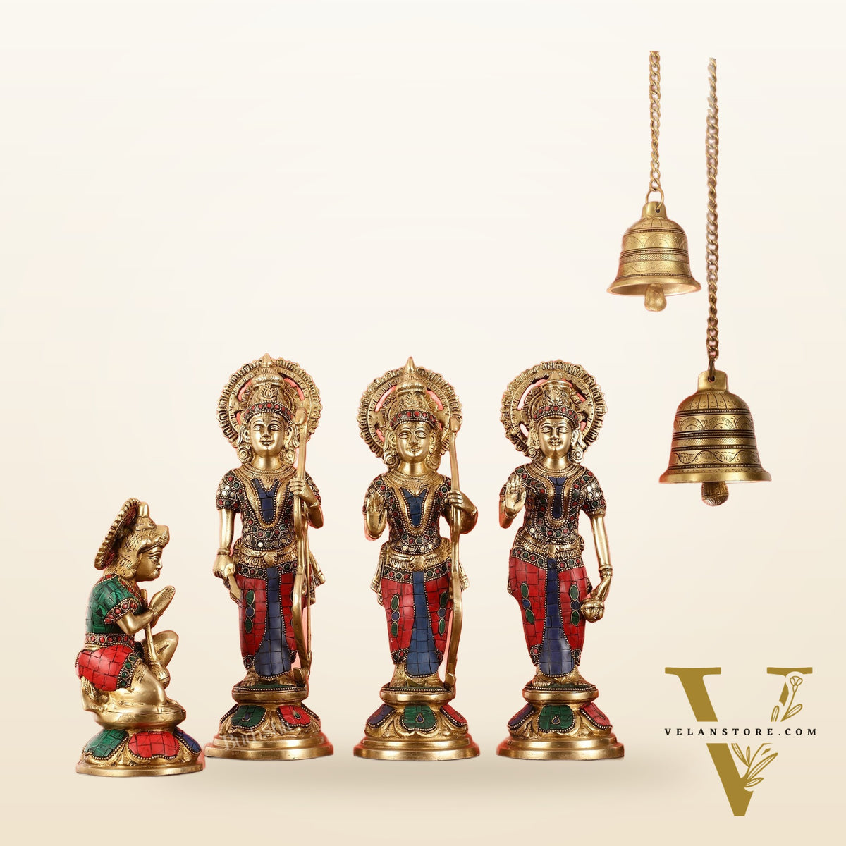 Lord Ram Darbar idols: Superfine Brass Set - 13" stonework