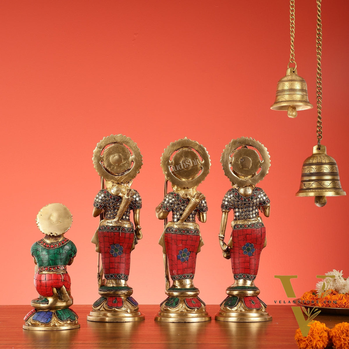 Lord Ram Darbar idols: Superfine Brass Set - 13" stonework