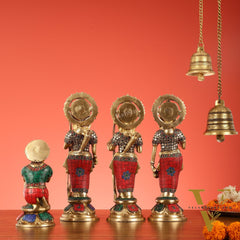 Lord Ram Darbar idols: Superfine Brass Set - 13" stonework