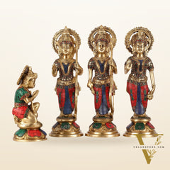 Lord Ram Darbar idols: Superfine Brass Set - 13" stonework